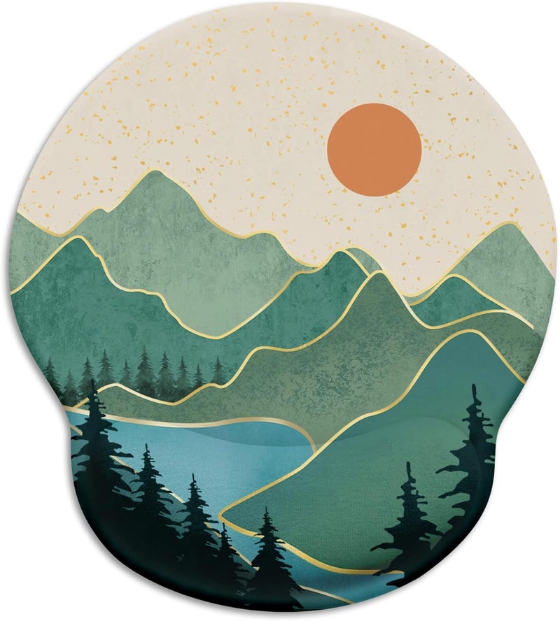 LIMKRIAN Ergonomic Mouse Pad with Wrist Rest, Sunrise Mountain Gaming Mousepad with Non-Slip Pain Relief PU Base, Funny Wrist Support, Cute Office Desk Accessory - Image 1